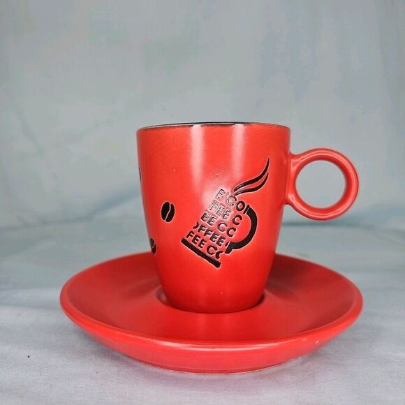 Espresso Coffee Cup Set of 4 Red Brown White Black NEW - Picture 16 of 16